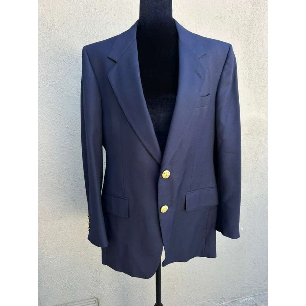 Malibu Clothes Beverly‎ Hills Navy Blue Gold Button Blazer Sport Coat Mens 42R